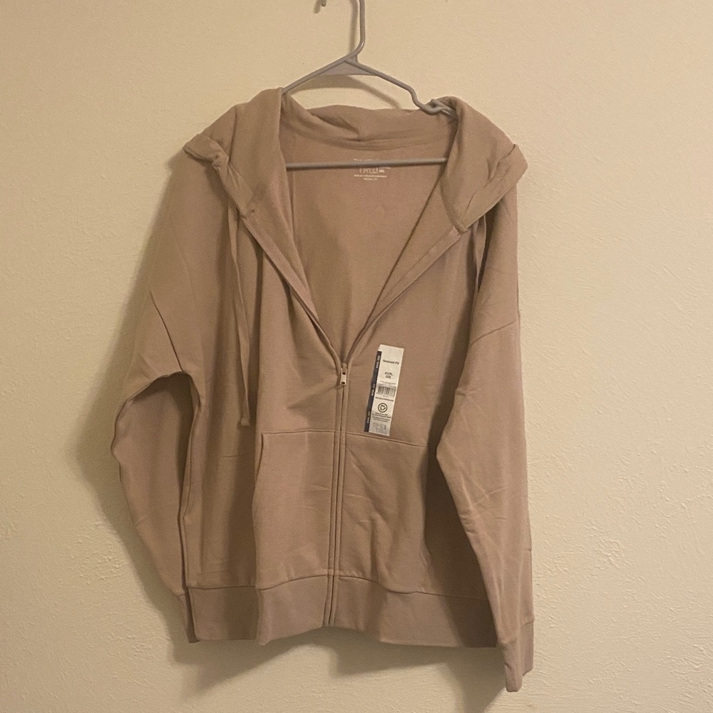 Time and Tru Taupe Zip-Up Hoodie Jacket
